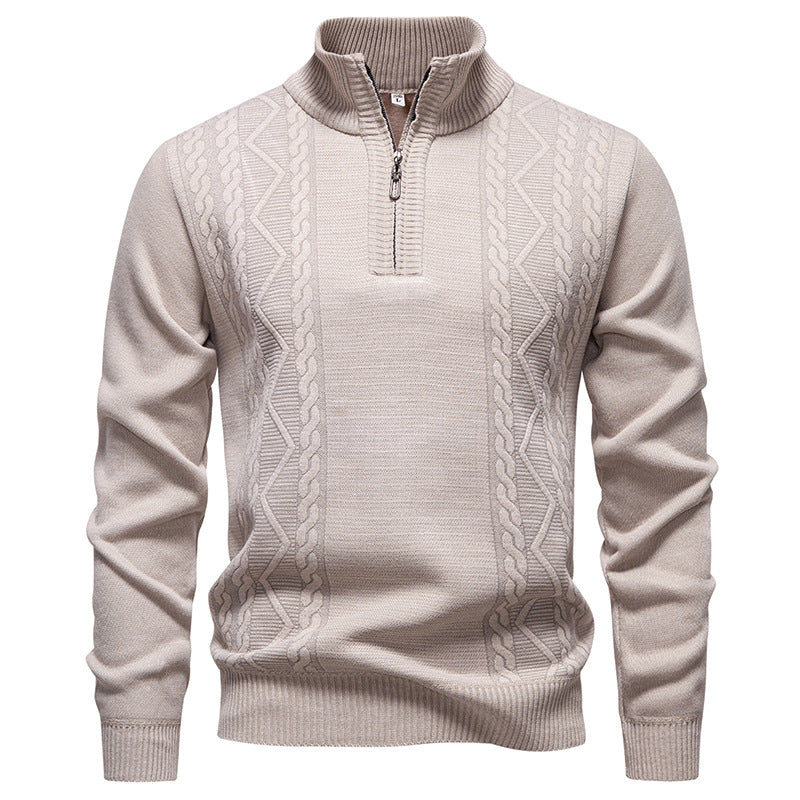Herren-Strickpullover mit Stehkragen und halbem Reißverschluss