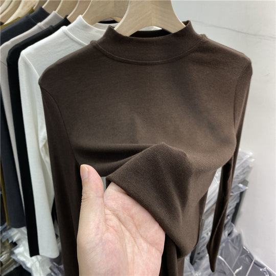 Damen-Langarmshirt mit Stehkragen und angerauter Innenseite