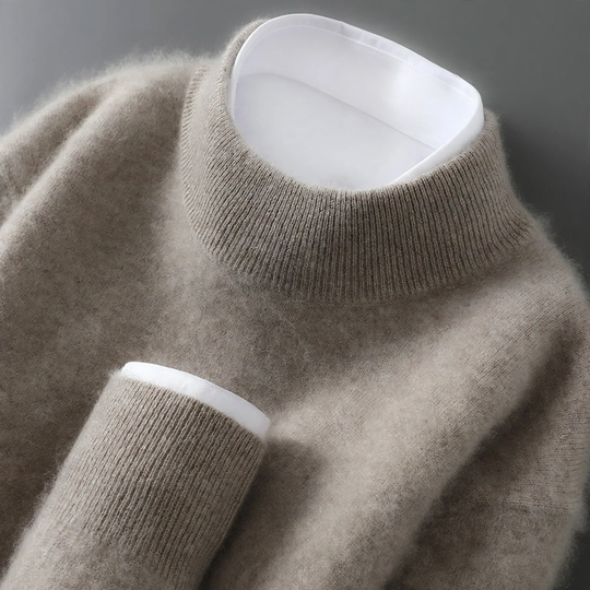 Herren-Wollpullover, Halbkragen, Strick, locker geschnitten