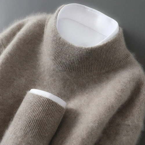 Herren-Wollpullover, Halbkragen, Strick, locker geschnitten