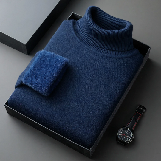 Herren-Strickpullover mit Rollkragen und Wollanteil
