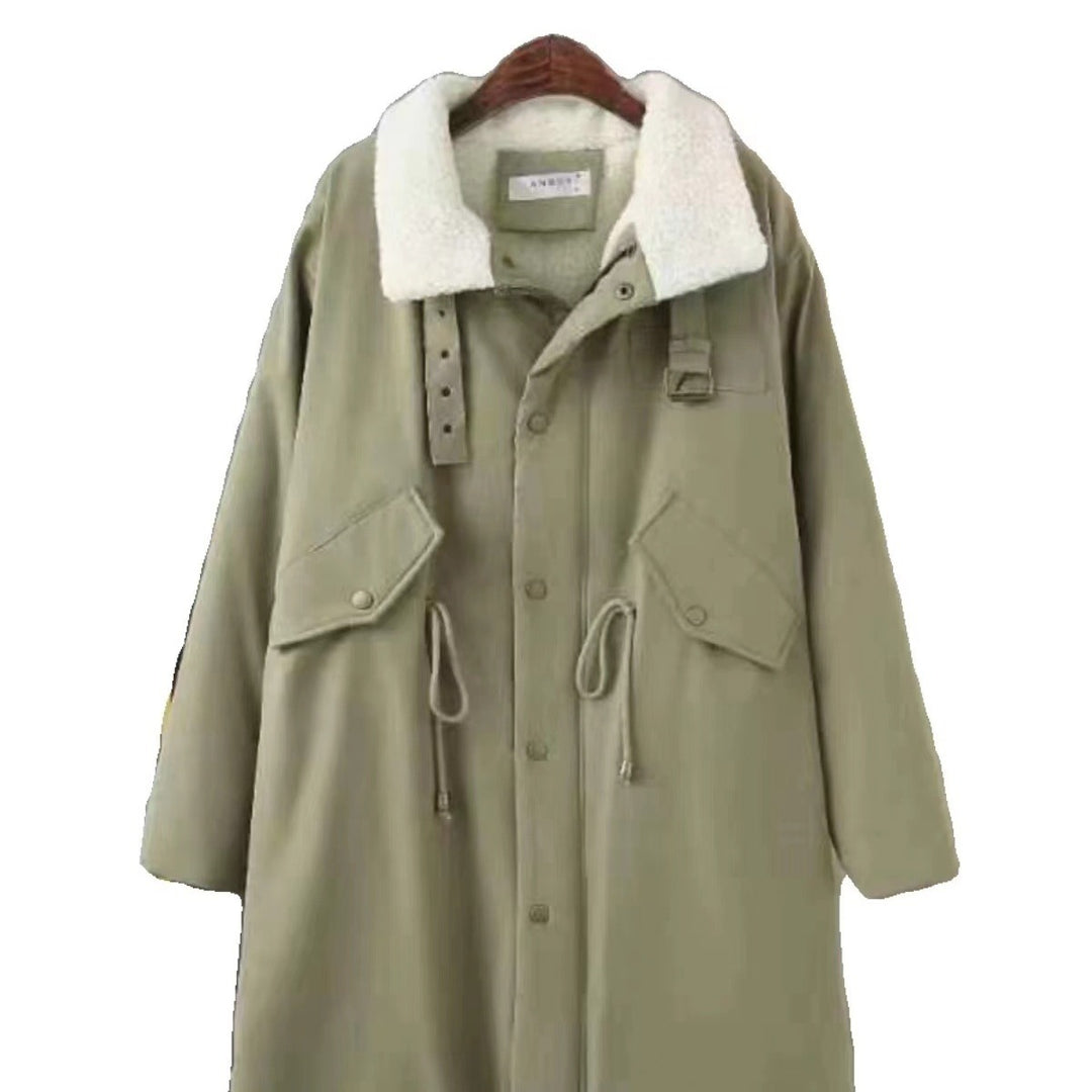 Langer, gefütterter Damen-Parka mit Lammfell-Optik