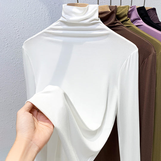 Damen-Langarmshirt mit Stehkragen und Rippstruktur