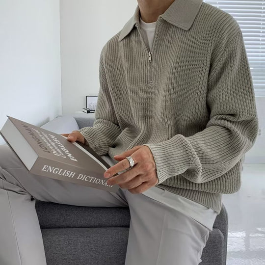 Herren-Strickpullover mit Polo-Kragen und Reißverschluss