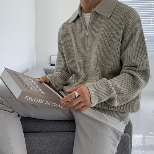 Herren-Strickpullover mit Polo-Kragen und Reißverschluss