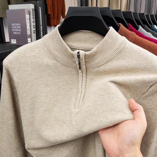 Herren-Wollpullover mit Stehkragen und Reißverschluss