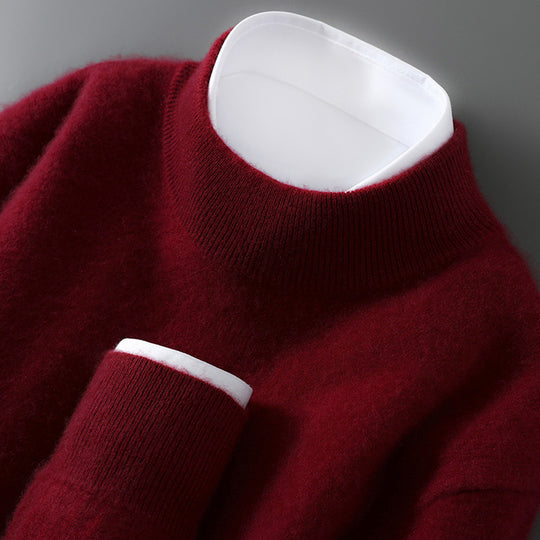 Herren-Wollpullover, Halbkragen, Strick, locker geschnitten