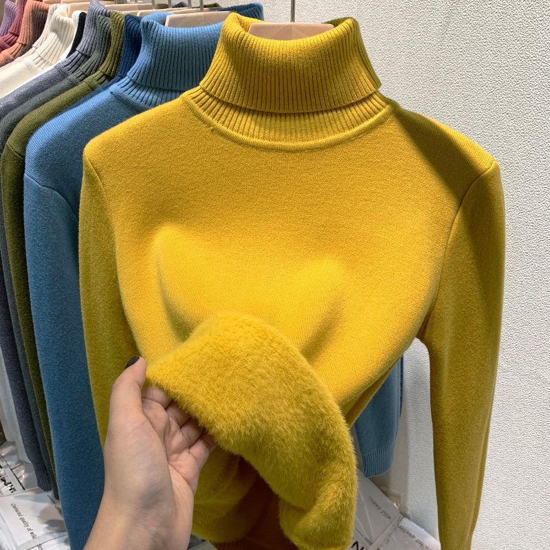 Gefütterter Damen-Rollkragenpullover, gestrickt, schmal geschnitten