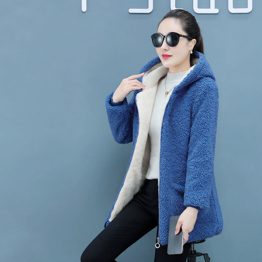 Locker Cardigan-Mantel mit Teddyfleece, mittellang