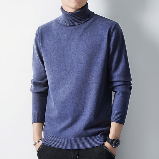 Herren-Strickpullover mit hohem Kragen, körperbetont