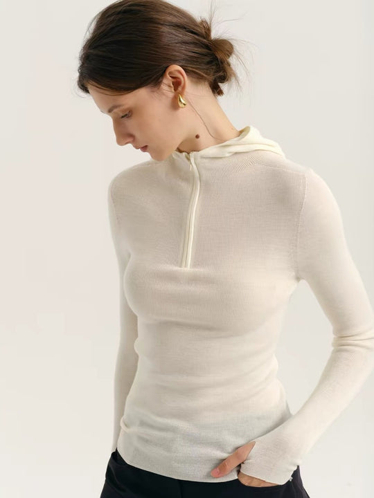 Damen-Strickpullover mit Kapuze und Reißverschluss