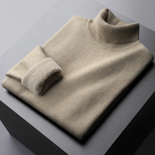 Gefütterter Herren-Strickpullover mit Stehkragen