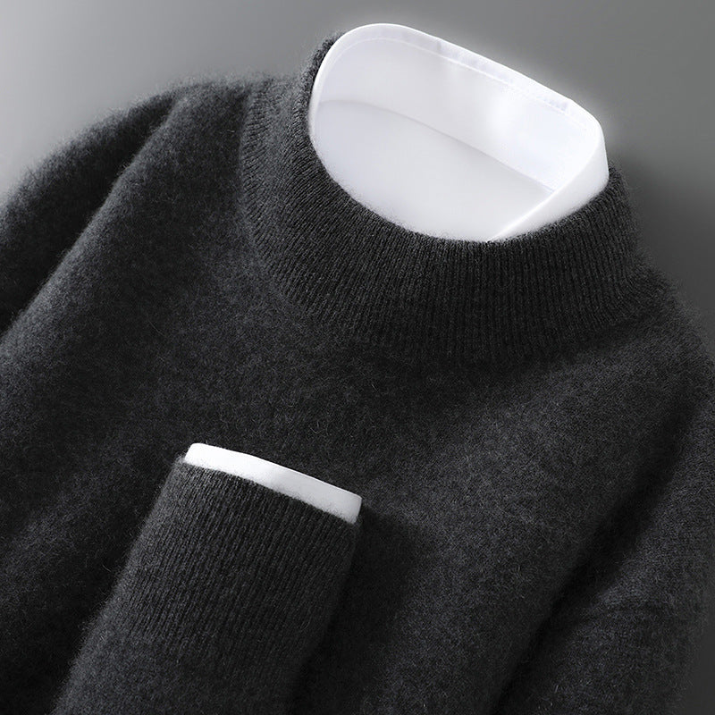 Herren-Wollpullover, Halbkragen, Strick, locker geschnitten