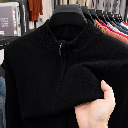 Herren-Wollpullover mit Stehkragen und Reißverschluss