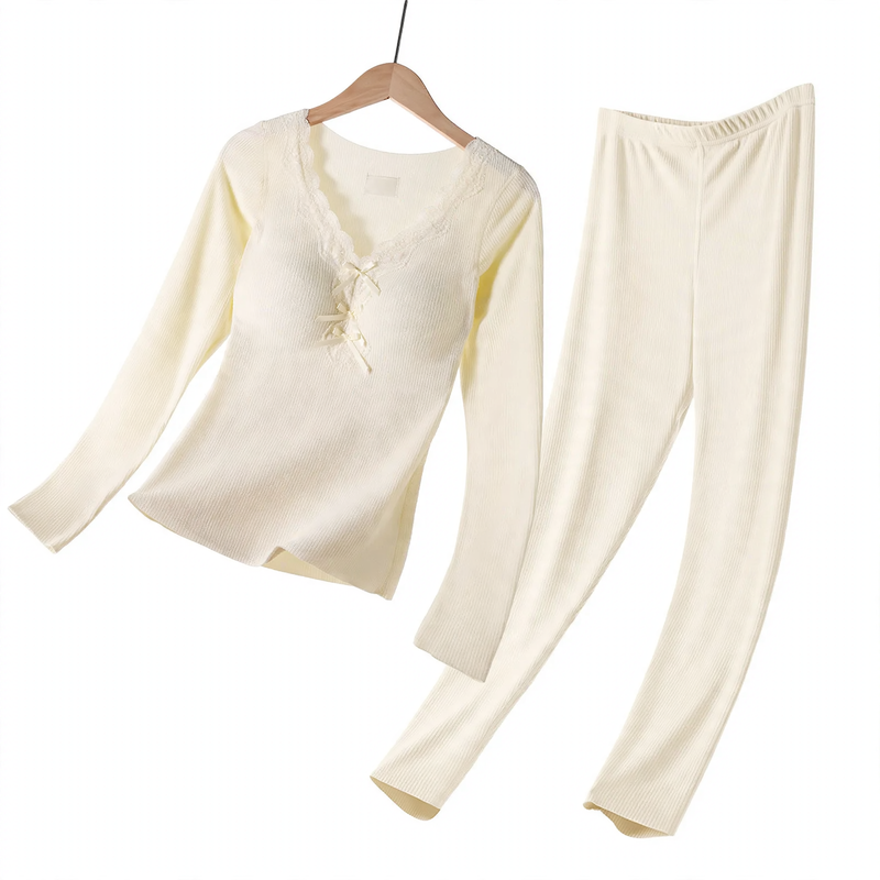 Damen Thermoset, V-Ausschnitt, wärmend
