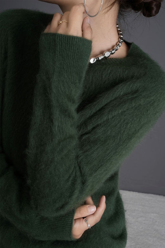Damen-Wollpullover, Kaschmir-Mix, Rundhalsausschnitt