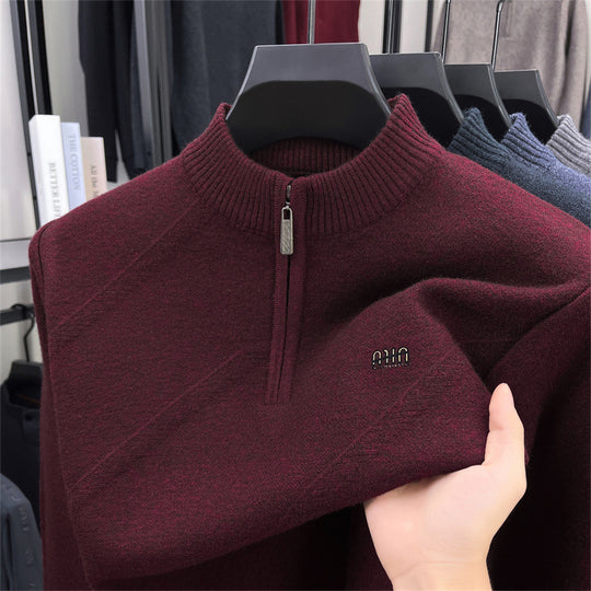 Herren-Strickpullover mit Stehkragen und Reißverschluss