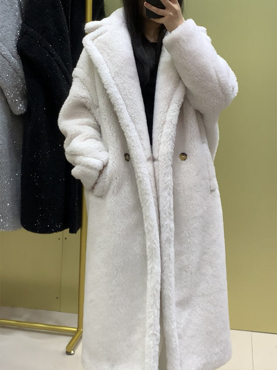 Teddy-Mantel mit Glanzeffekt, mittellang, Damen