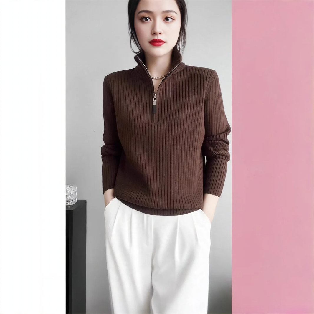 Damen-Strickpullover mit Reißverschluss und Fingerlöchern
