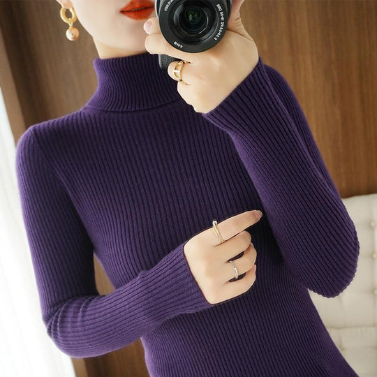Damen-Rollkragenpullover, gerippt, schmale Passform