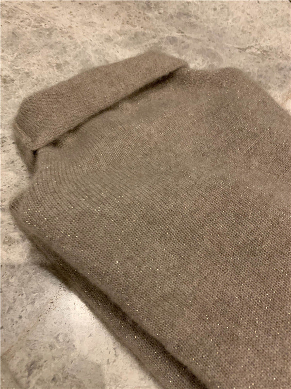 Damen-Wollpullover mit Stehkragen und Glanzeffekt