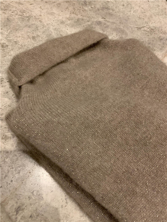 Damen-Wollpullover mit Stehkragen und Glanzeffekt