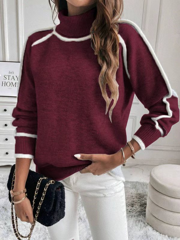 Lockerer Damen-Strickpullover mit hohem Kragen