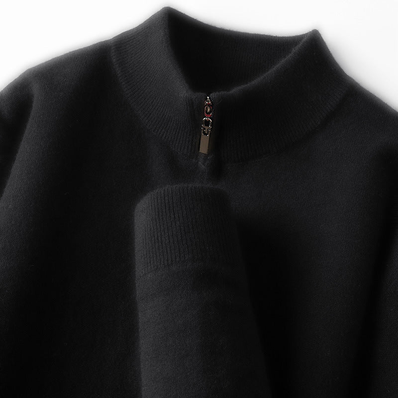 Herren-Wollpullover, 100% Wolle, Reißverschluss, Stehkragen