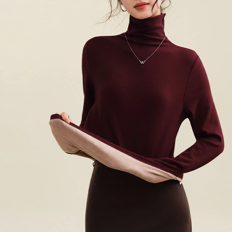 Damen-Woll-Seiden-Pullover, gefüttert, mit Stehkragen