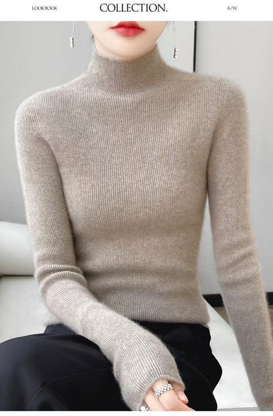 Damen-Rollkragenpullover aus reiner Wolle, nahtlos