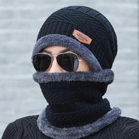 Leder Schwarz Mütze Schal