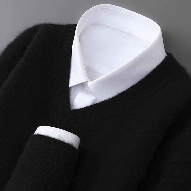 Herren-Wollpullover, V-Ausschnitt, langärmlig