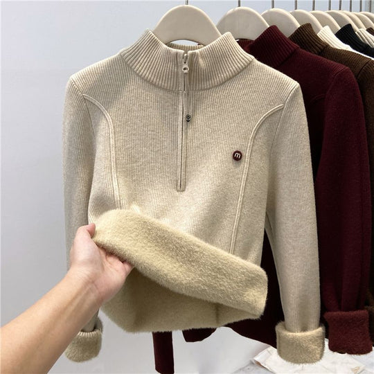 Damen-Strickpullover mit Stehkragen und Reißverschluss