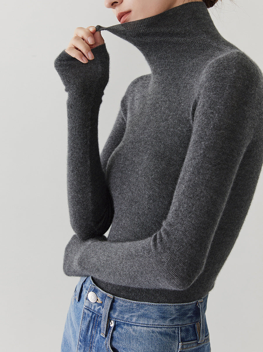 Damen-Kaschmirpullover mit Stehkragen, nahtlos