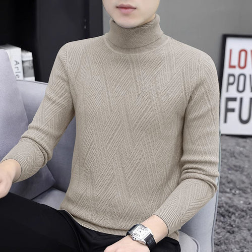 Herren-Strickpullover mit Zopfmuster und Rollkragen