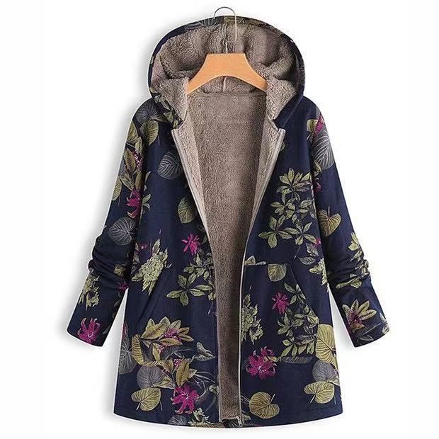 Gefütterte Kapuzenjacke mit Reißverschluss und Print