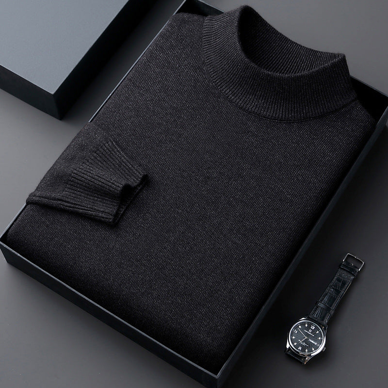 Herren-Pullover mit Stehkragen, fein gestrickt