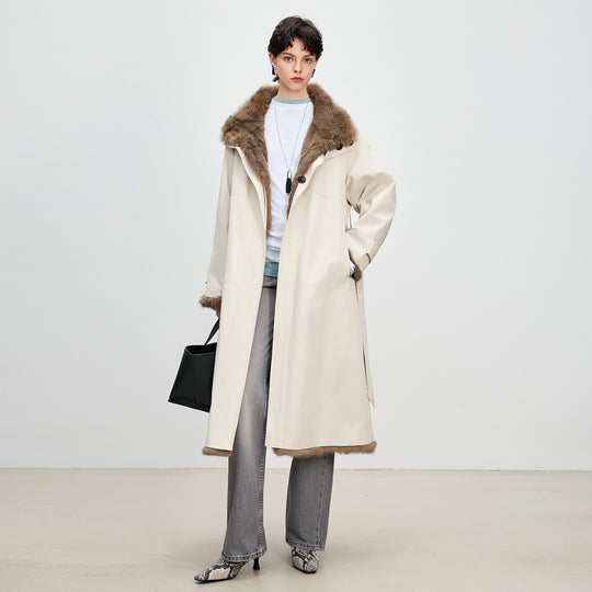 Langer Damen-Parka mit Kaninchenfell-Futter