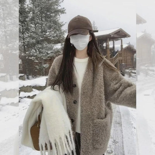 Damen-Winterjacke mit Lammfleece-Imitat, gefüttert