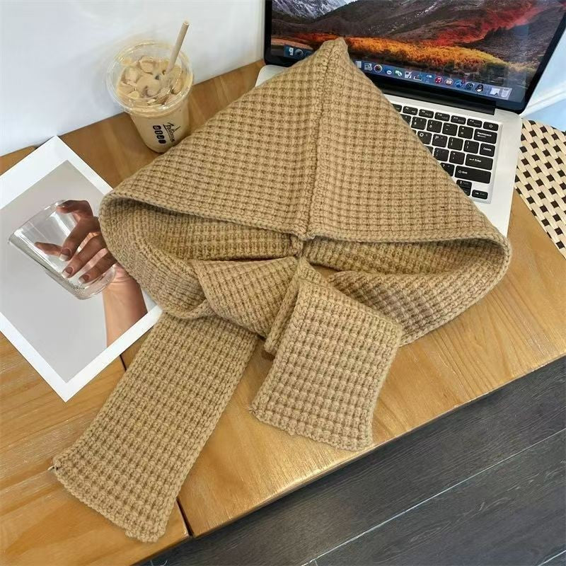 Strickmütze mit Schal, einfarbig, warm, 2-in-1 Set