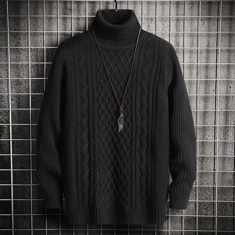 Herren-Strickpullover, Rollkragen, Rautenmuster, schmal