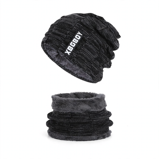 Winter-Strickmütze und Schal Set, gefüttert