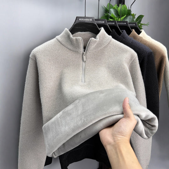 Herren-Pullover mit Reißverschluss, gefüttert, Stehkragen