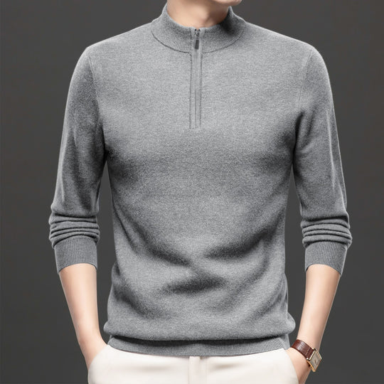 Herren-Strickpullover mit Stehkragen und halbem Reißverschluss
