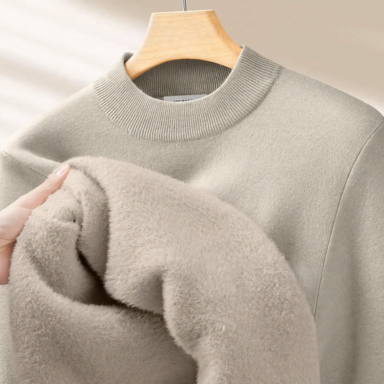 Herren-Strickpullover mit Wollmischung und Fleecefutter