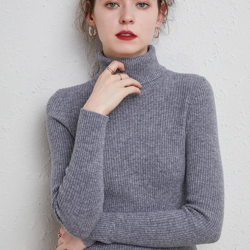 Damen-Rollkragenpullover, gestrickt, schmale Passform