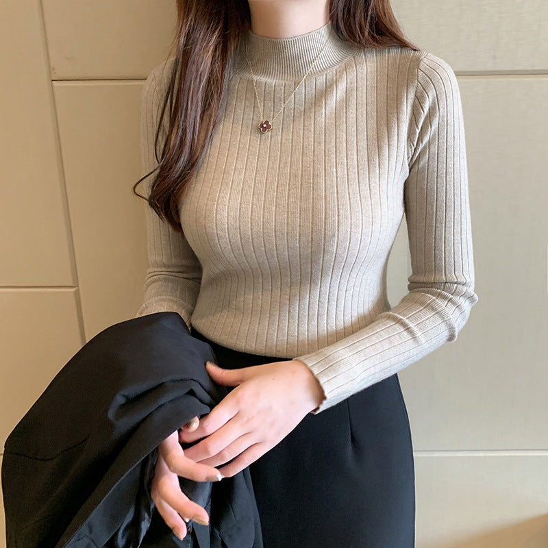 Damen-Strickpullover mit Stehkragen, dünn