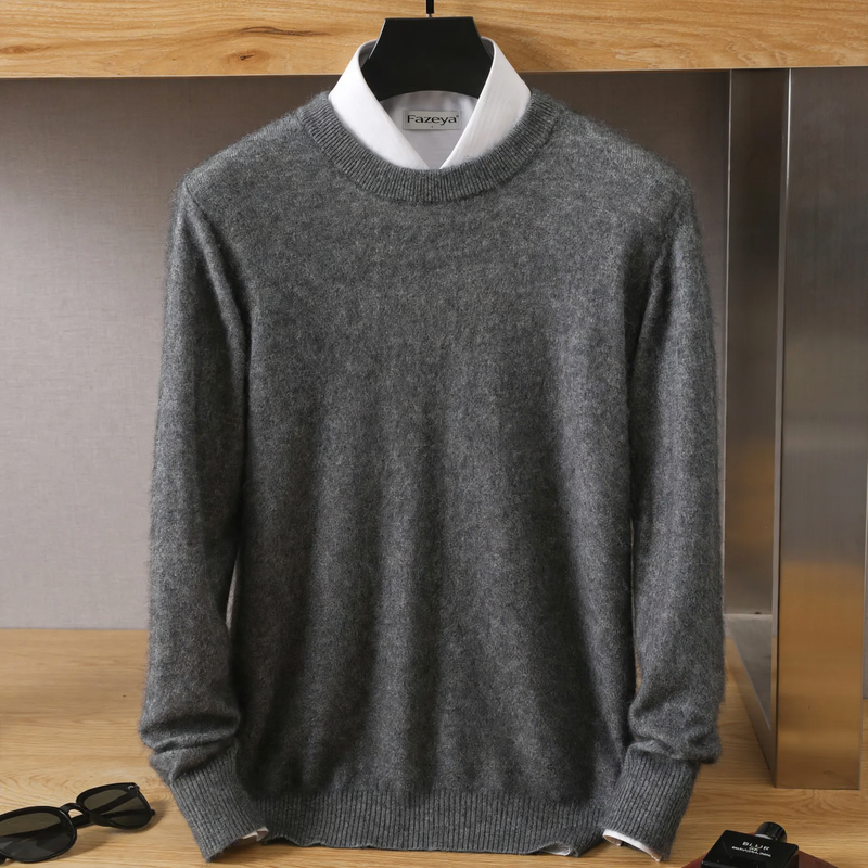 Herren-Wollpullover, Rundhalsausschnitt, lockere Passform