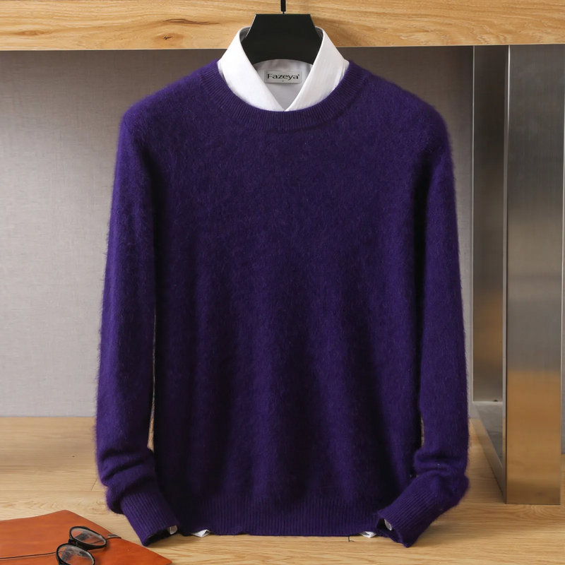 Herren-Wollpullover, Rundhalsausschnitt, lockere Passform