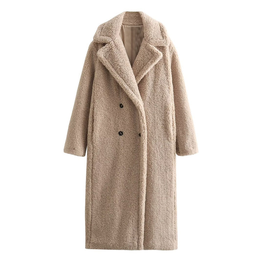 Langer Lammfleece-Mantel mit Revers für Damen